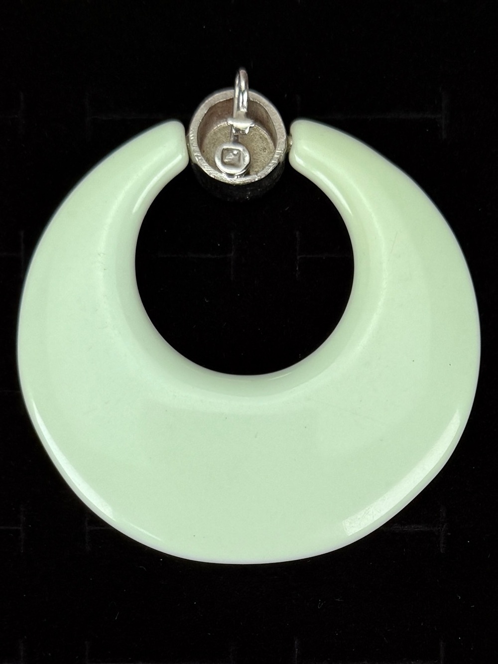 Light mint green vintage, large costume pendant + Free 16” cord necklace